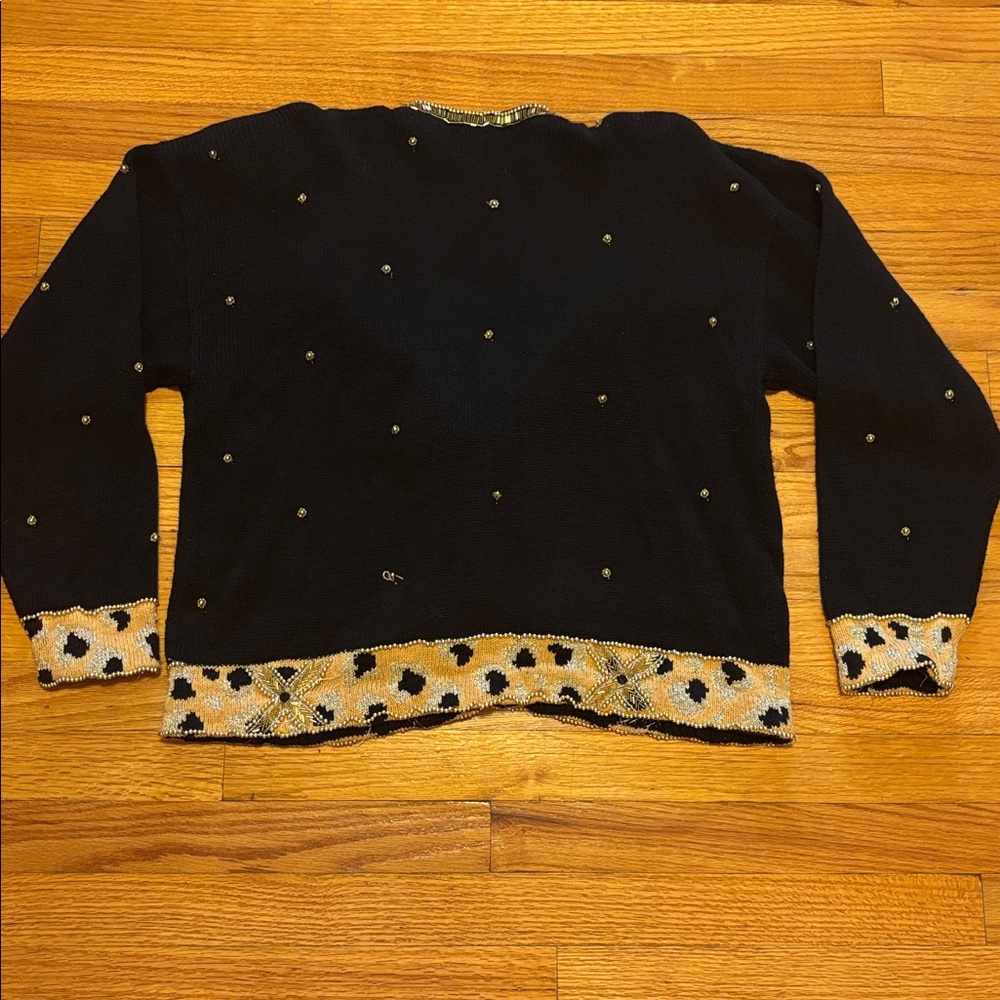 Belle Pointe Novelty Cardigan L Black Beaded Sequin Heels & Purses - Picture 6 of 9